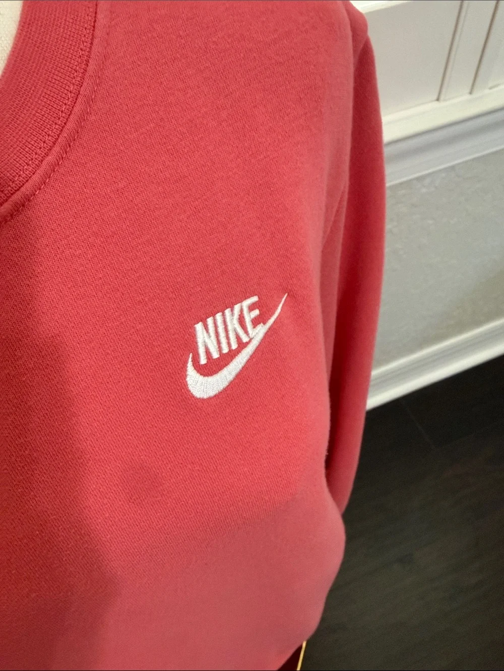 Nike Women's Coral Pink Crew Sweatshirt with White Logo